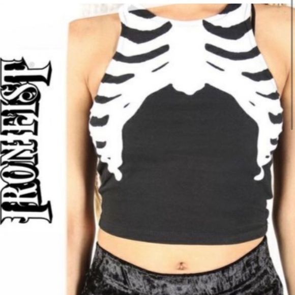 Iron Fist Black and White Graphic Crop Tank Top - Picture 2 of 4
